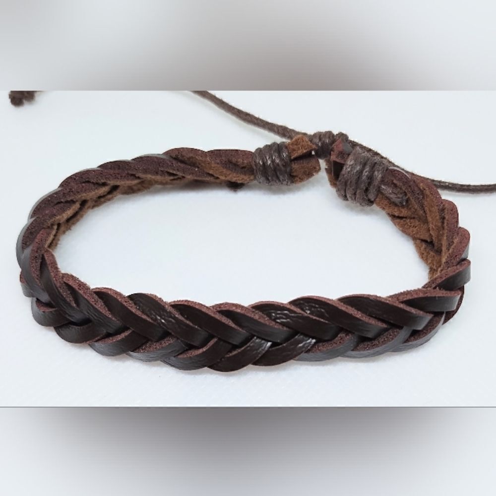 Men's bracelet leather braided brown new d91